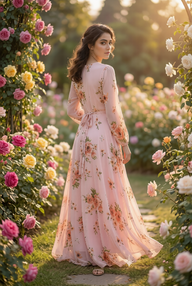 Pink Floral Maxi Dress | Summer Georgette Full Length Outfit