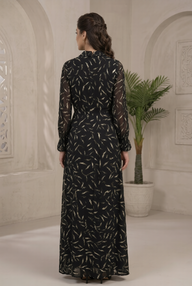 Black Printed Georgette Maxi Flowy Pakistani Maxi