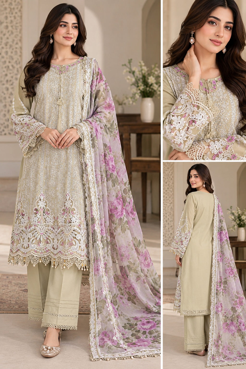 Stitched Chickkari 3 pc Lawn