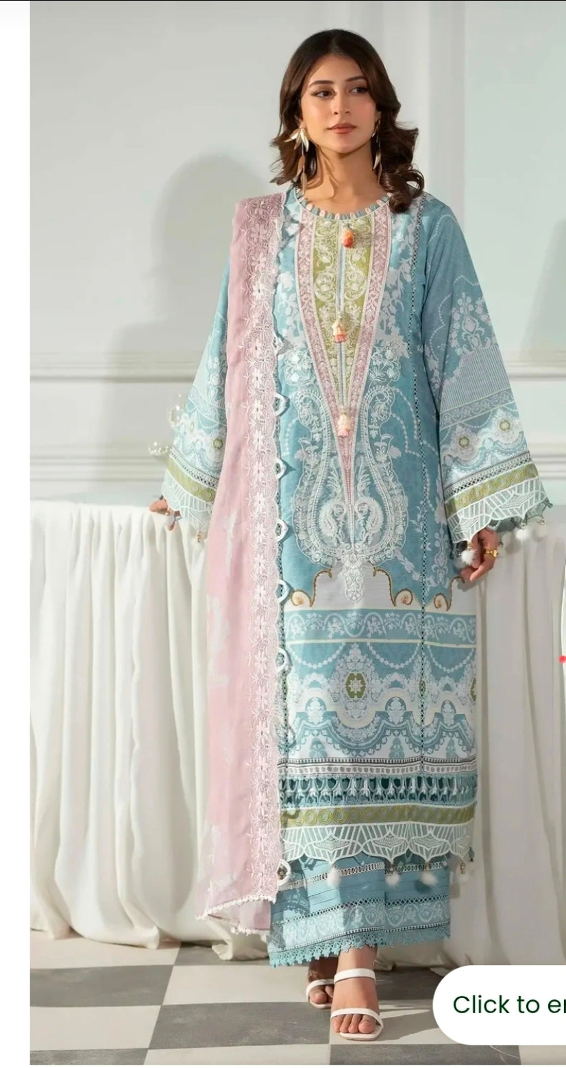 3 Piece Slub Khaddar Embroidered Suit with Chiffon Dupatta