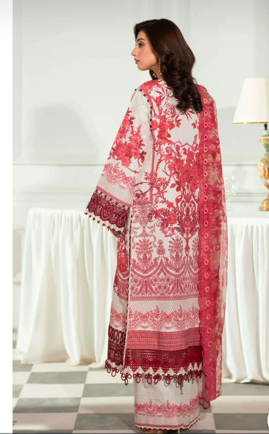 3 Piece Slub Khaddar Embroidered Suit with Chiffon Dupatta