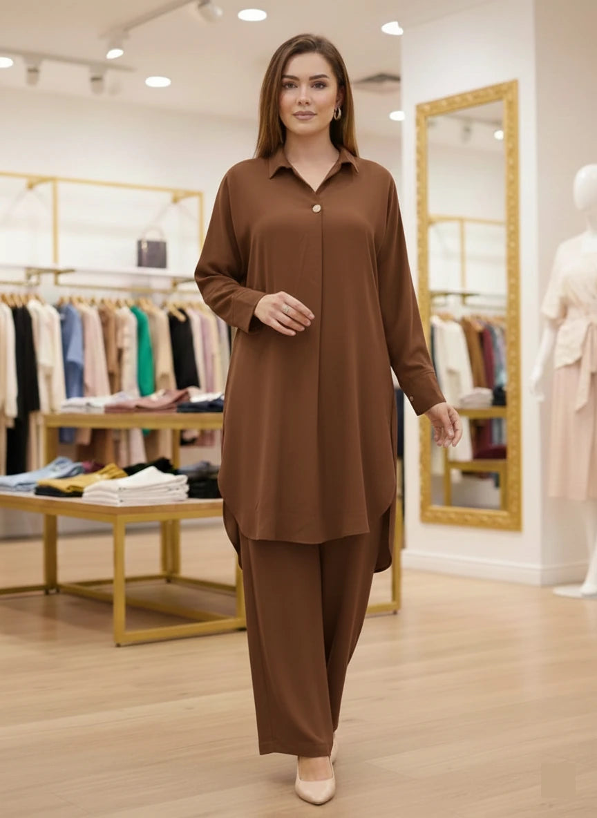 Co-Ord Set in Turkish Butter Georgette - Long shirt