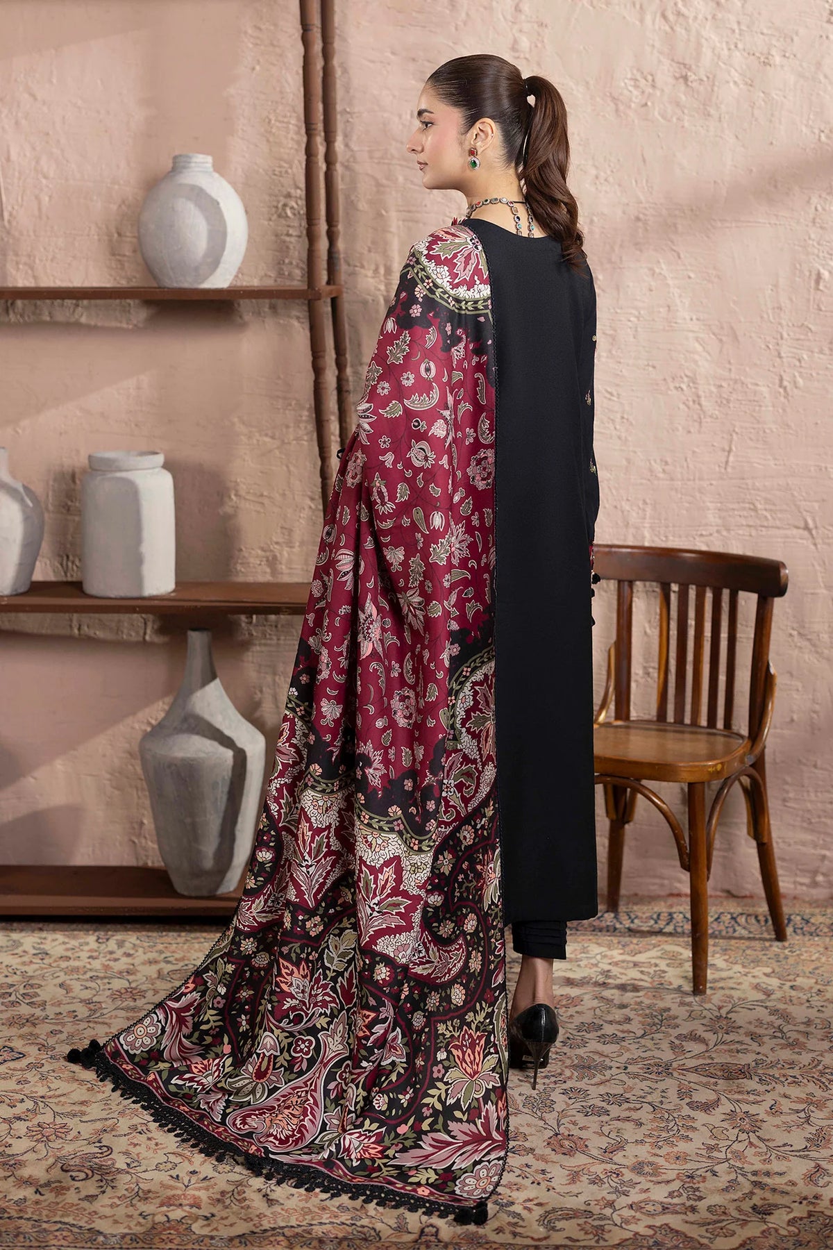 3-Piece Unstitched Embroidered Dhanak Suit