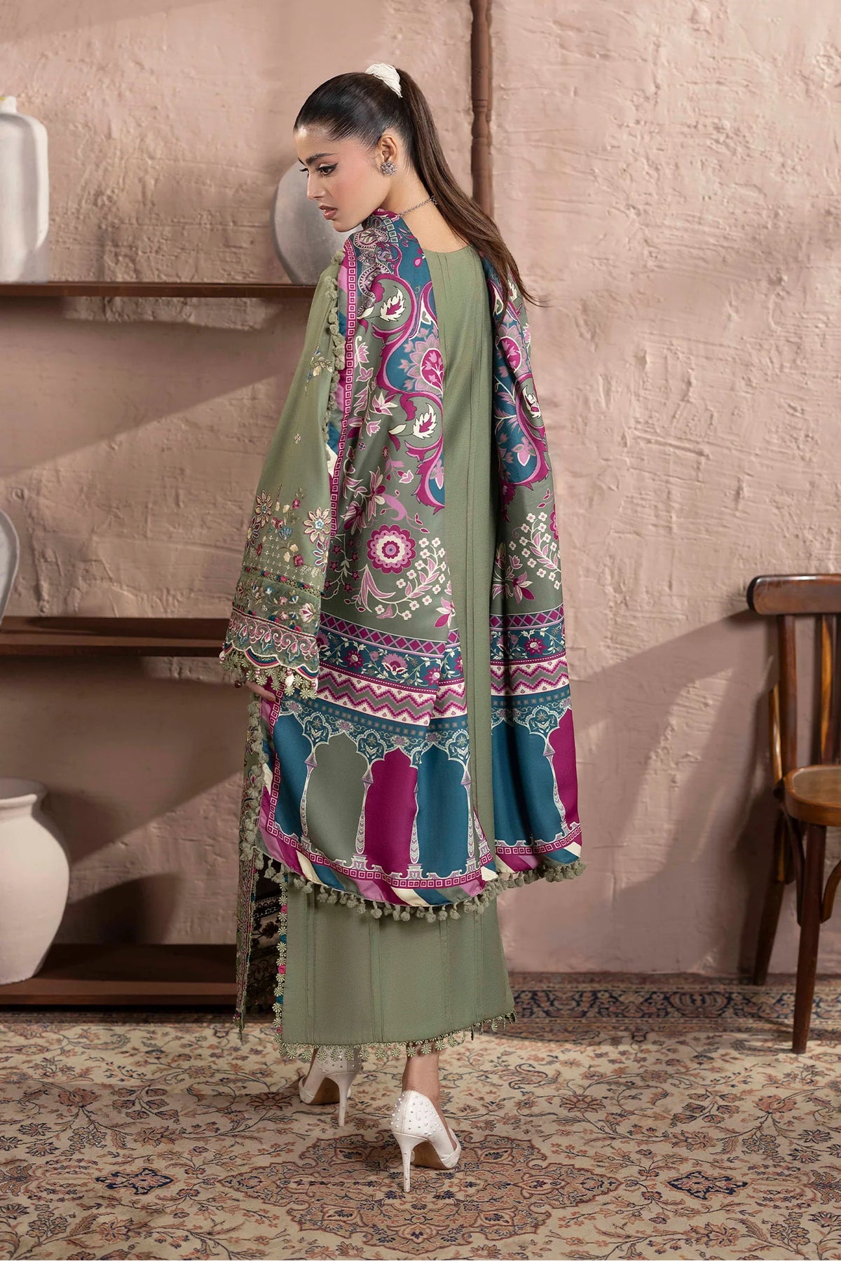 3-Piece Unstitched Embroidered Dhanak Suit