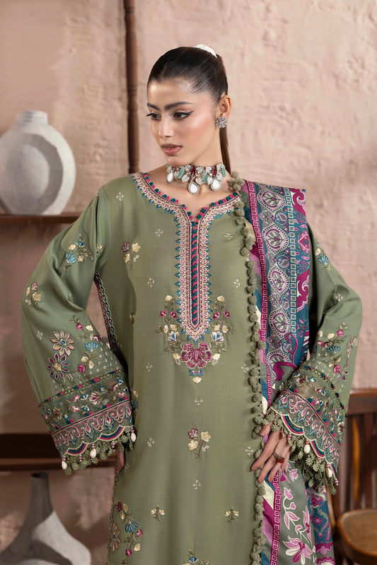 3-Piece Unstitched Embroidered Dhanak Suit