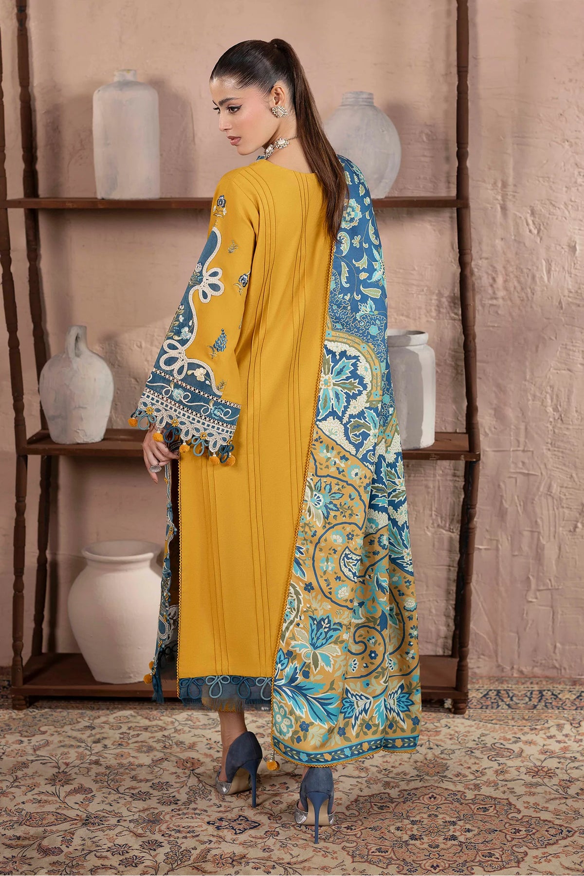 3-Piece Unstitched Embroidered Dhanak Suit