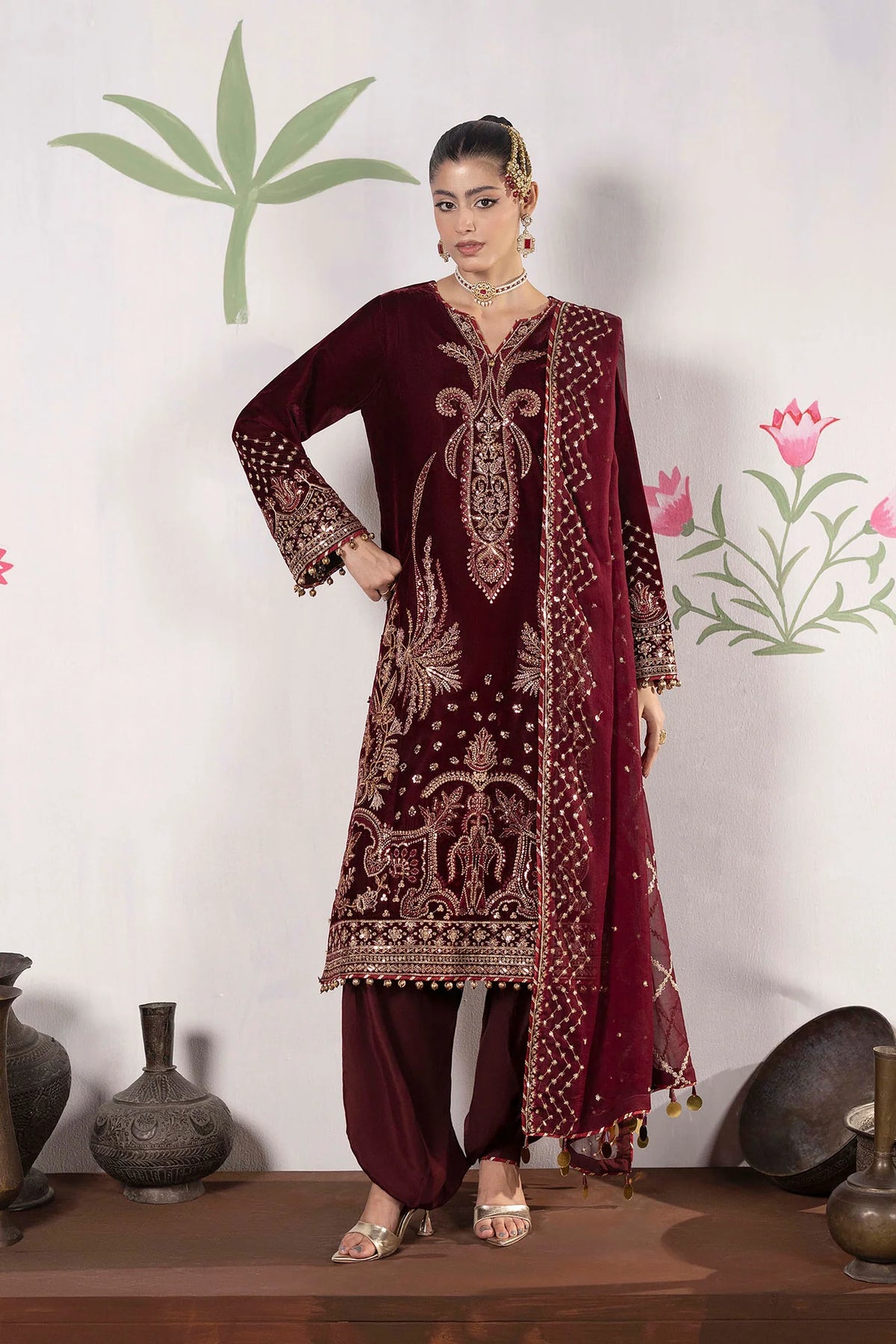 3 piece - embroidered Unstitched Valvet