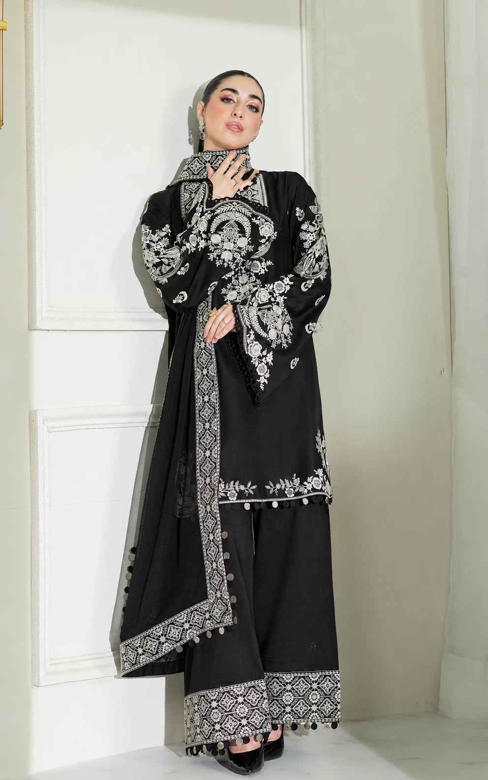Three-Piece Stitched Embroidered Cambric Cotton– HR07