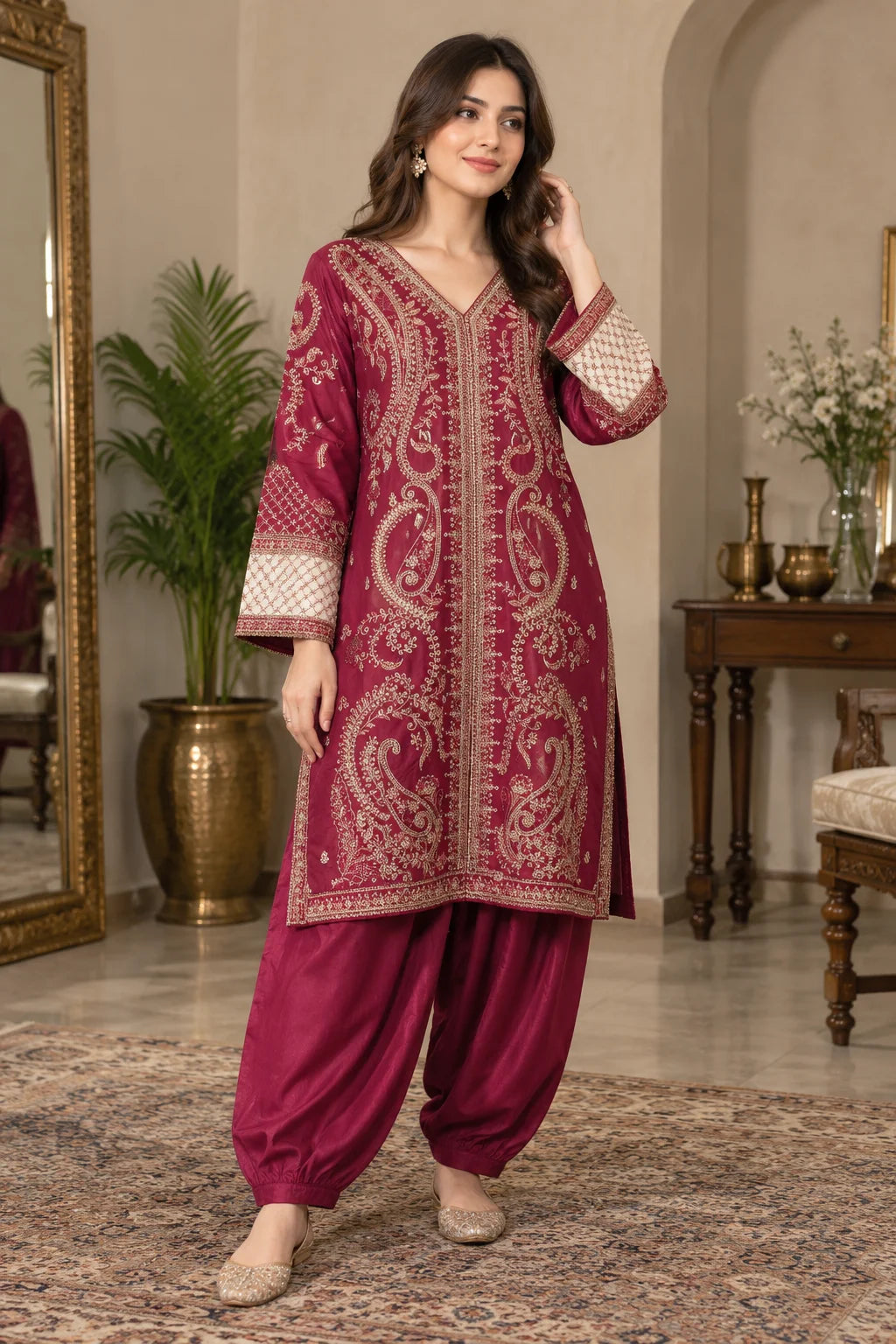 Embroidered Lawn Stitched 2 pc Dress-ADN 09