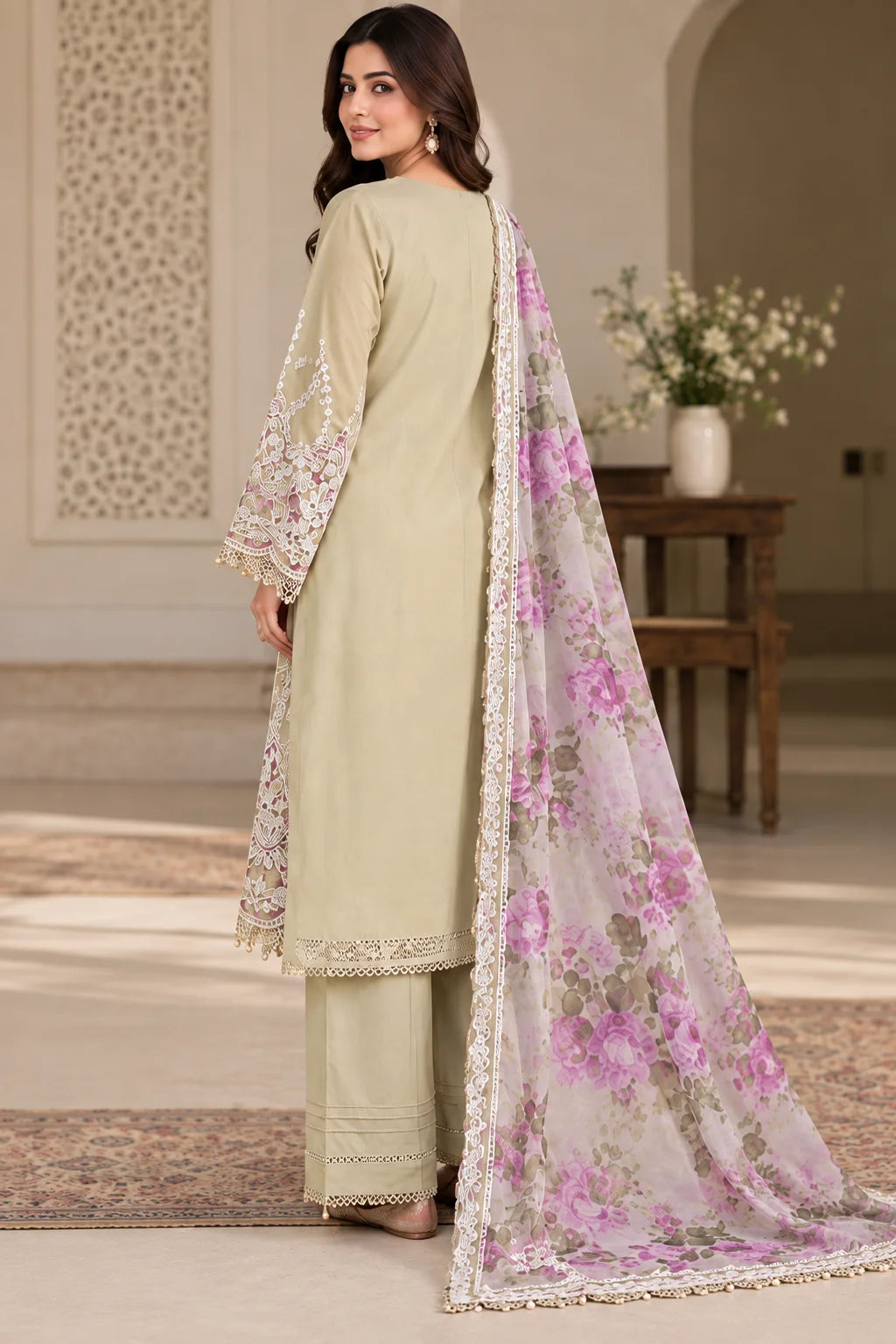 Stitched Chickkari 3 pc Lawn