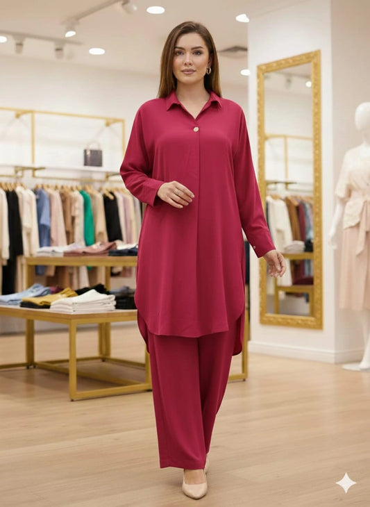 Co-Ord Set in Turkish Butter Georgette - Long shirt