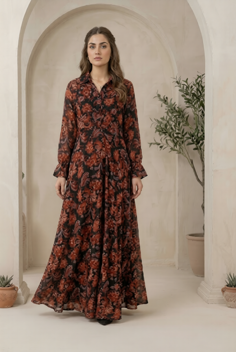 Summer Georgette Floral Maxi Dress