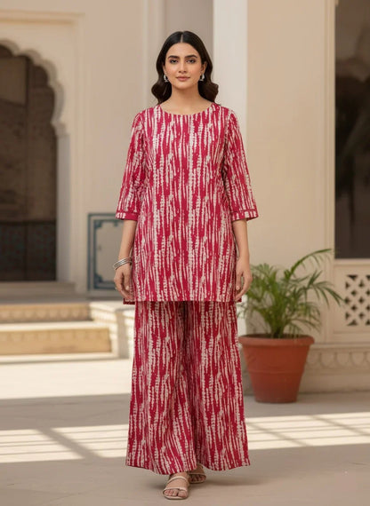 Unstitched 3-piece Silk dress red