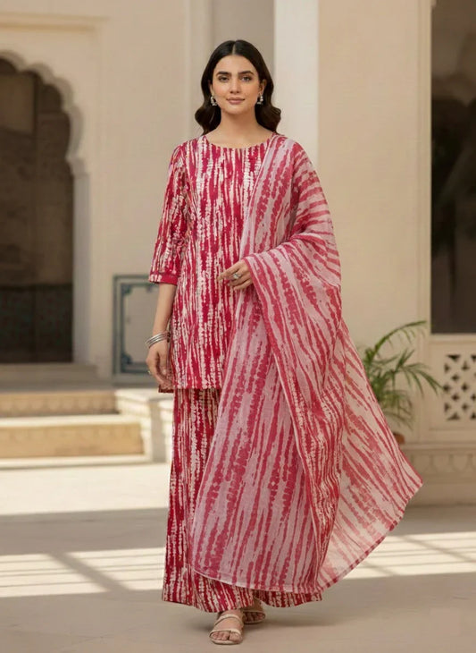 Unstitched 3-piece Silk dress red