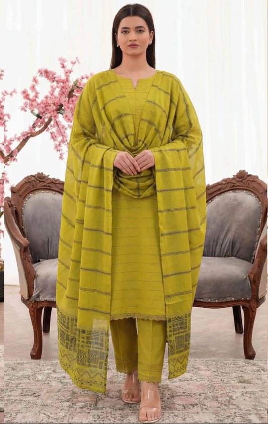 Unstitched Dobby Lawn three piece