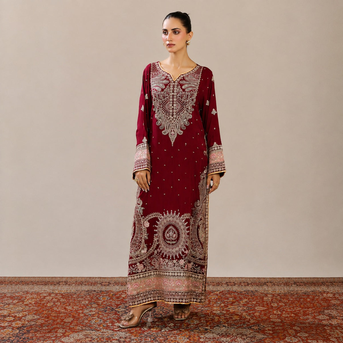 Embroidered 2-piece with Long Shirt-Ad012