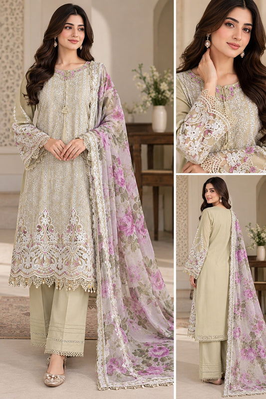Stitched Chickkari 3 pc Lawn