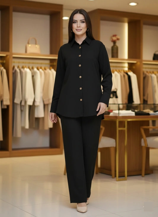 Co-Ord Set in Turkish Butter Georgette - Short shirt-Black