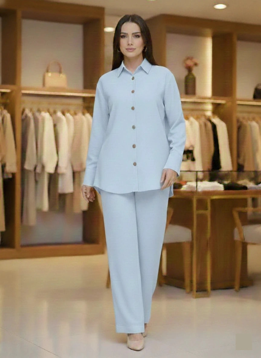 Co-Ord Set in Turkish Butter Georgette - Short shirt-Olive Green