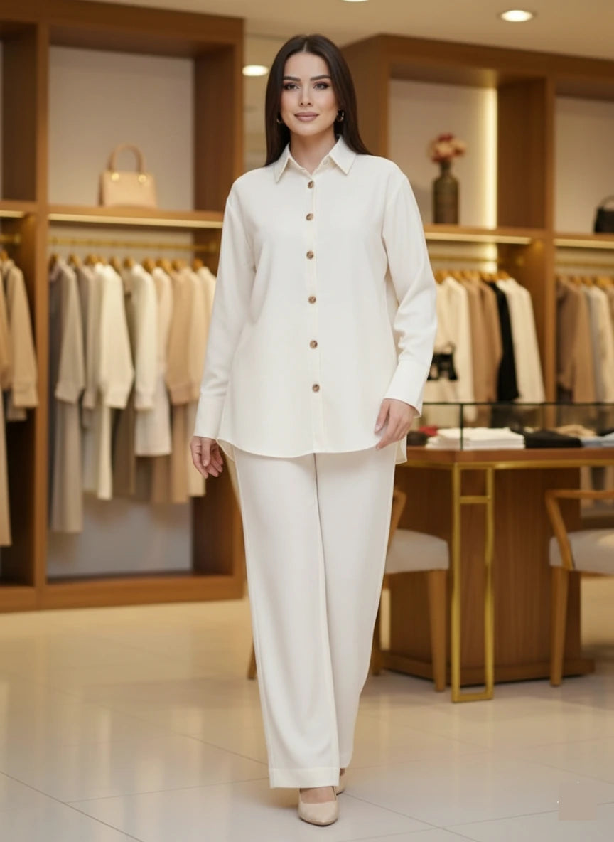 Co-Ord Set in Turkish Butter Georgette - Short shirt-Olive Green