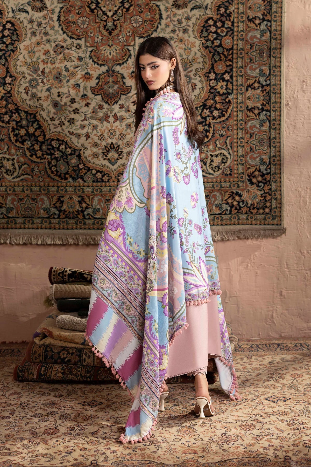 3-Piece Unstitched Embroidered Dhanak Suit