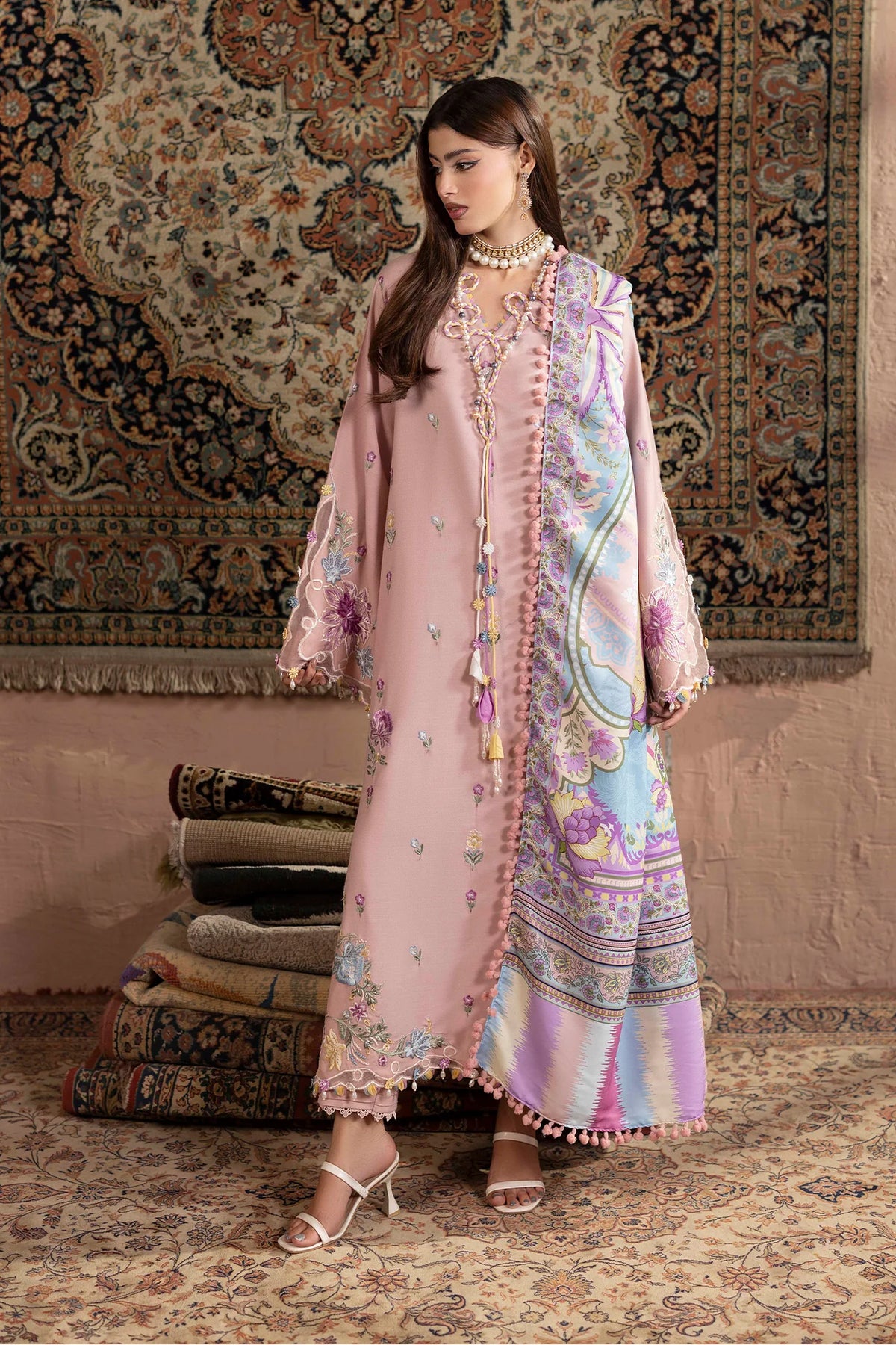 3-Piece Unstitched Embroidered Dhanak Suit