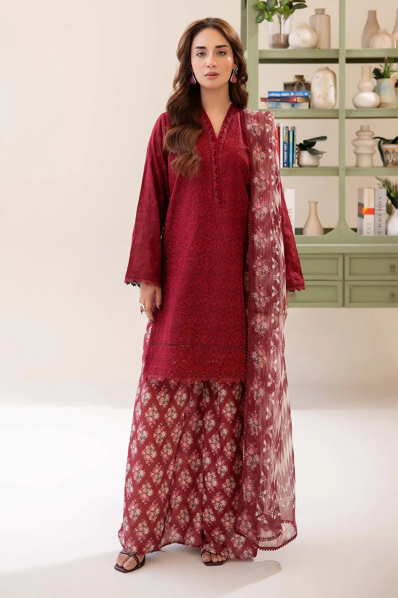Three-Piece Stitched Embroidered Chickenkari Lawn – AD01