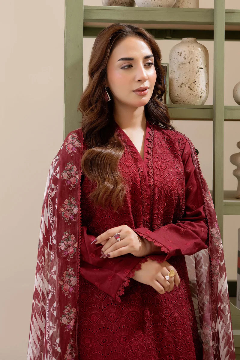 Three-Piece Stitched Embroidered Chickenkari Lawn – AD01