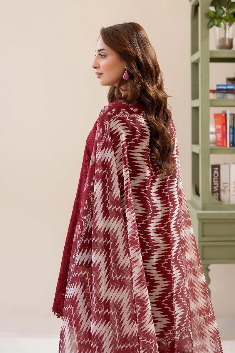 Three-Piece Stitched Embroidered Chickenkari Lawn – AD01