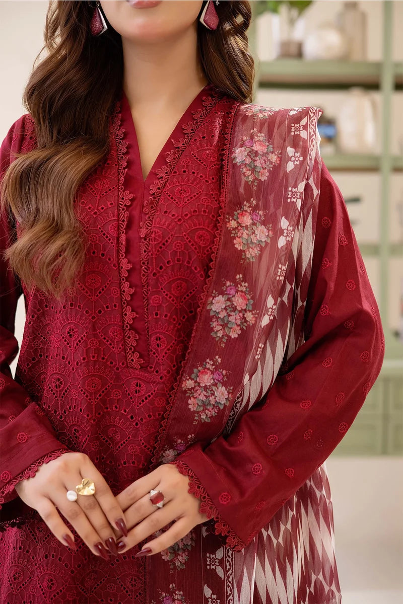 Three-Piece Stitched Embroidered Chickenkari Lawn – AD01