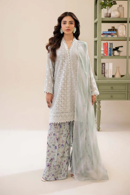Three-Piece Stitched Embroidered Chickenkari Lawn – AD02