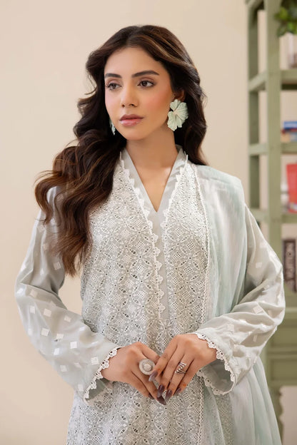 Three-Piece Stitched Embroidered Chickenkari Lawn – AD02