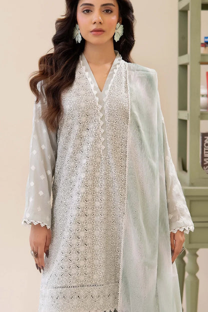 Three-Piece Stitched Embroidered Chickenkari Lawn – AD02