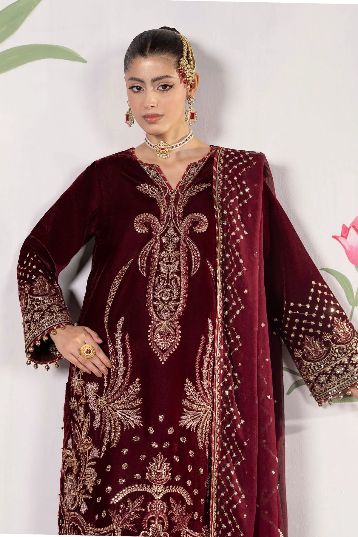 3 piece - embroidered Unstitched Valvet
