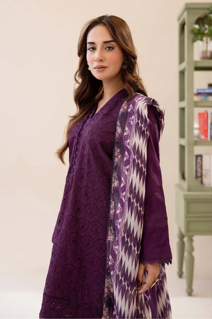 Three-Piece Stitched Embroidered Chickenkari Lawn – AD03