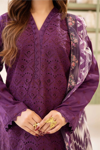 Three-Piece Stitched Embroidered Chickenkari Lawn – AD03